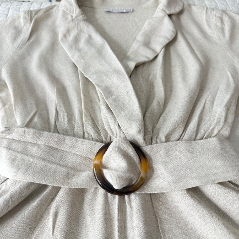 Louna Womens Beige Short Sleeve Romper With Belt, S, Viscose/Linen Blend Made In - Picture 4 of 14
